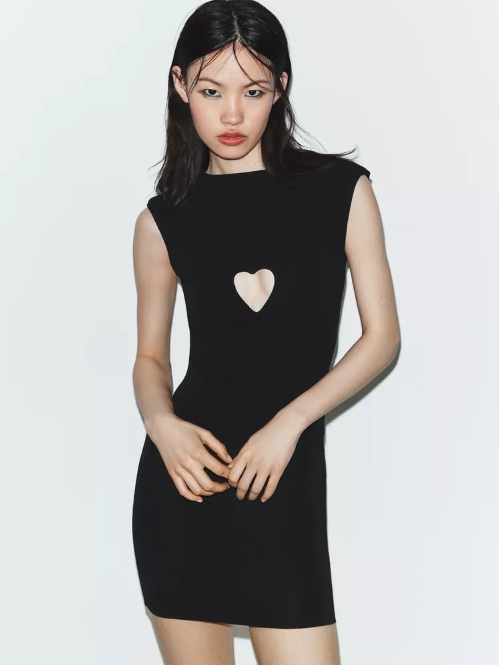 NWT Zara Woman STRETCH KNIT CUT-OUT DRESS H Heart Size L Large